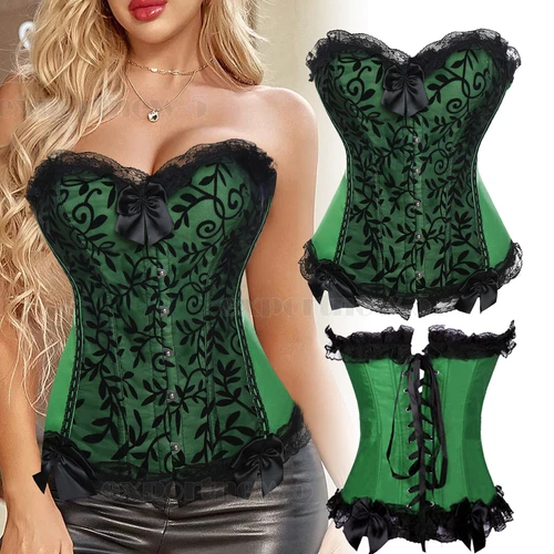 Damen Sexy Überbrust Taille Trainer Schnür Korsett Vintage Bustier Top Übergröße - Bild 24 von 28