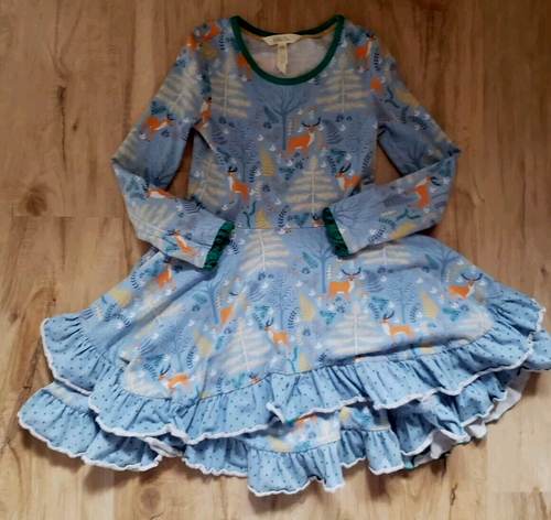 girls Matilda Jane neck of the woods deer print dress size 6 ruffle layered