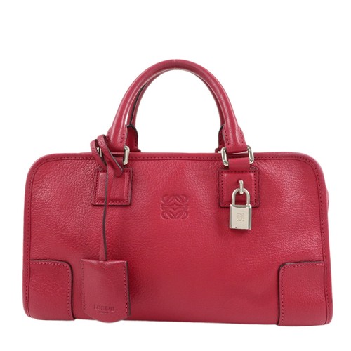 LOEWE Anagram Amazona 28 Hand Bag Pink Silver Leather HDW Auth Used