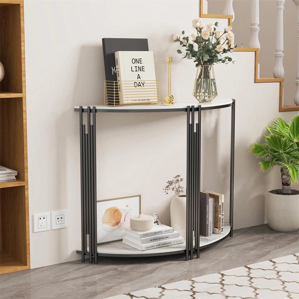 Marble Console Sofa Entry Table With Storage Shelf For Living Room Hallway Foyer - Image 3 of 4