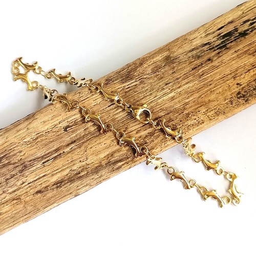 Barefoot Sandals Ankle Bracelet 18K Gold Stainless Steel Anklet Dolphin Charm - Picture 4 of 9