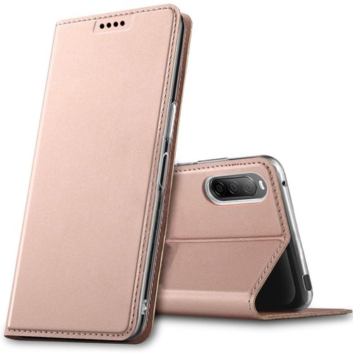 Étui à Rabat Livre Pour Smartphone - Compatible Qi, Compartiment Cartes, Pied Réglable, Cuir Synthétique Noir