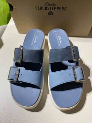 Clarks Cloudsteppers Women s Size 8.5M Slip On Slide Sandals Drift Buckle Blue