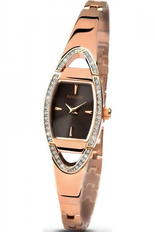 Ladies Accurist LB1457BR Semi Bangle Rose Gold Plated Crystal Set