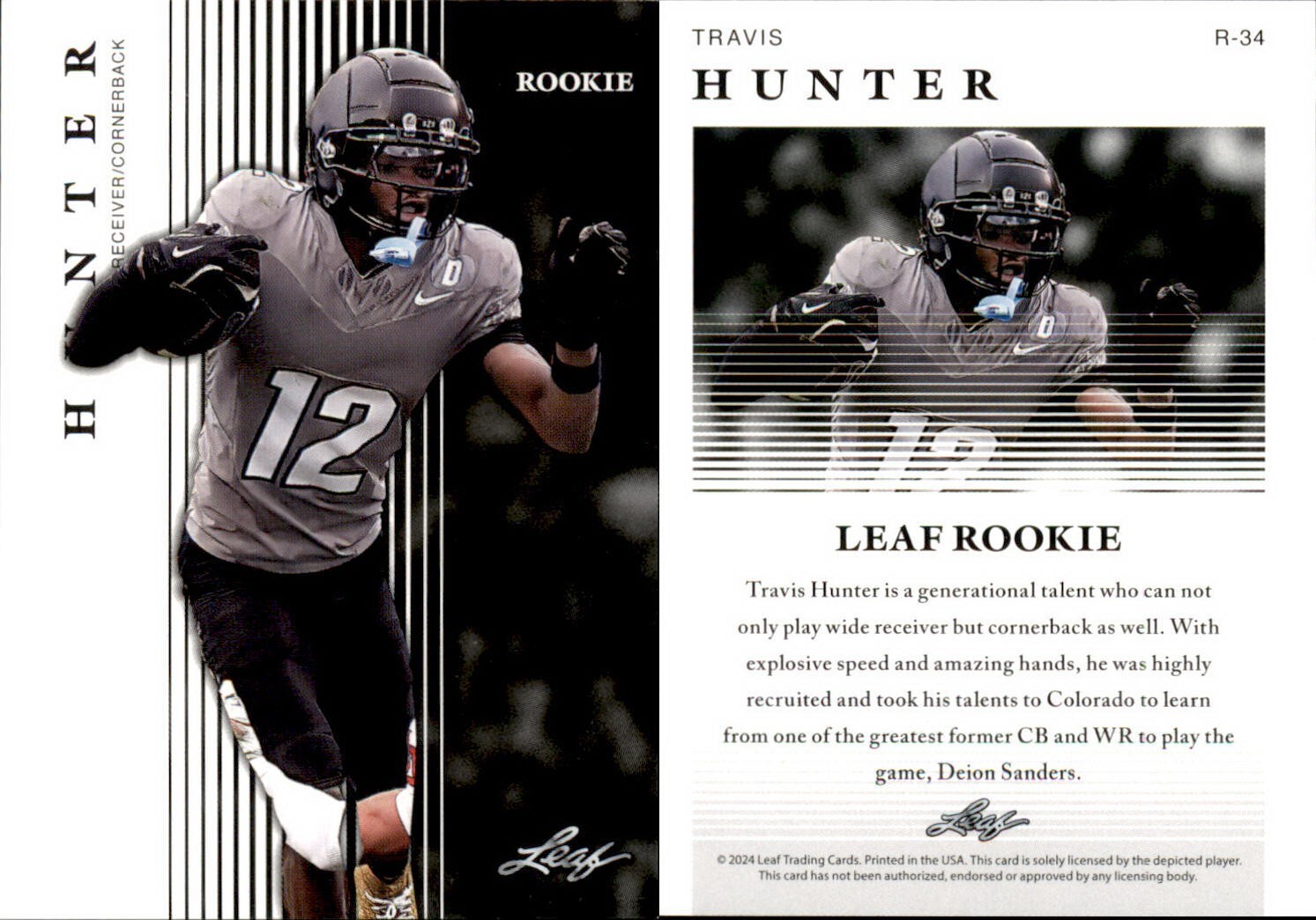 2024 Leaf ROOKIE TRAVIS HUNTER RC R-34 COLORADO BUFFALOES