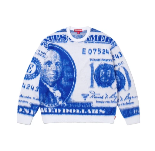 Pull Supreme Money blanc bleu taille S acrylique brossé