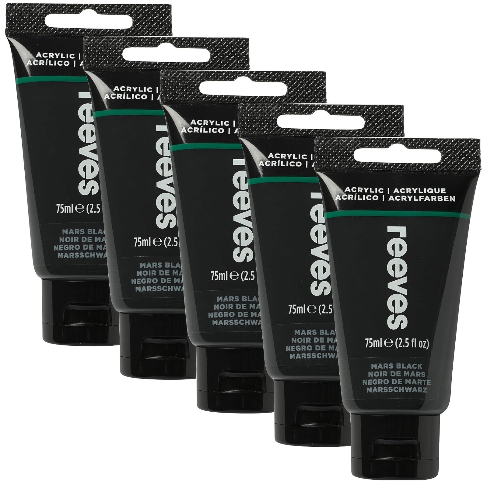 Reeves Acrylic Paint Set Black  5 Tubes 75ml Bulk Buy 375ml Artist
