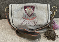 Vintage Juicy Couture Grey Velour Shoulder Bag With Embroidery And Charms