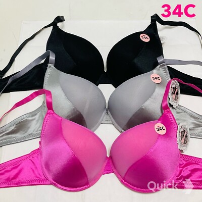 34C - NWT 3 pcs Adored Satin Trim Padded Bras