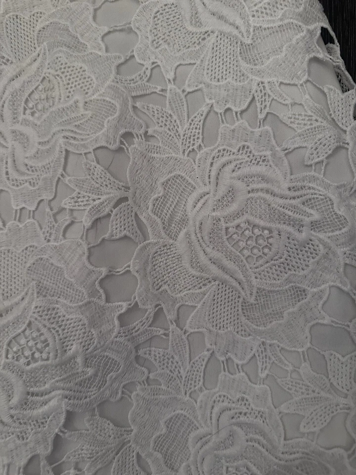 Forever 21 White Crochet Lace Mini Dress Small Off The Shoulder Summer - Image 2 of 4