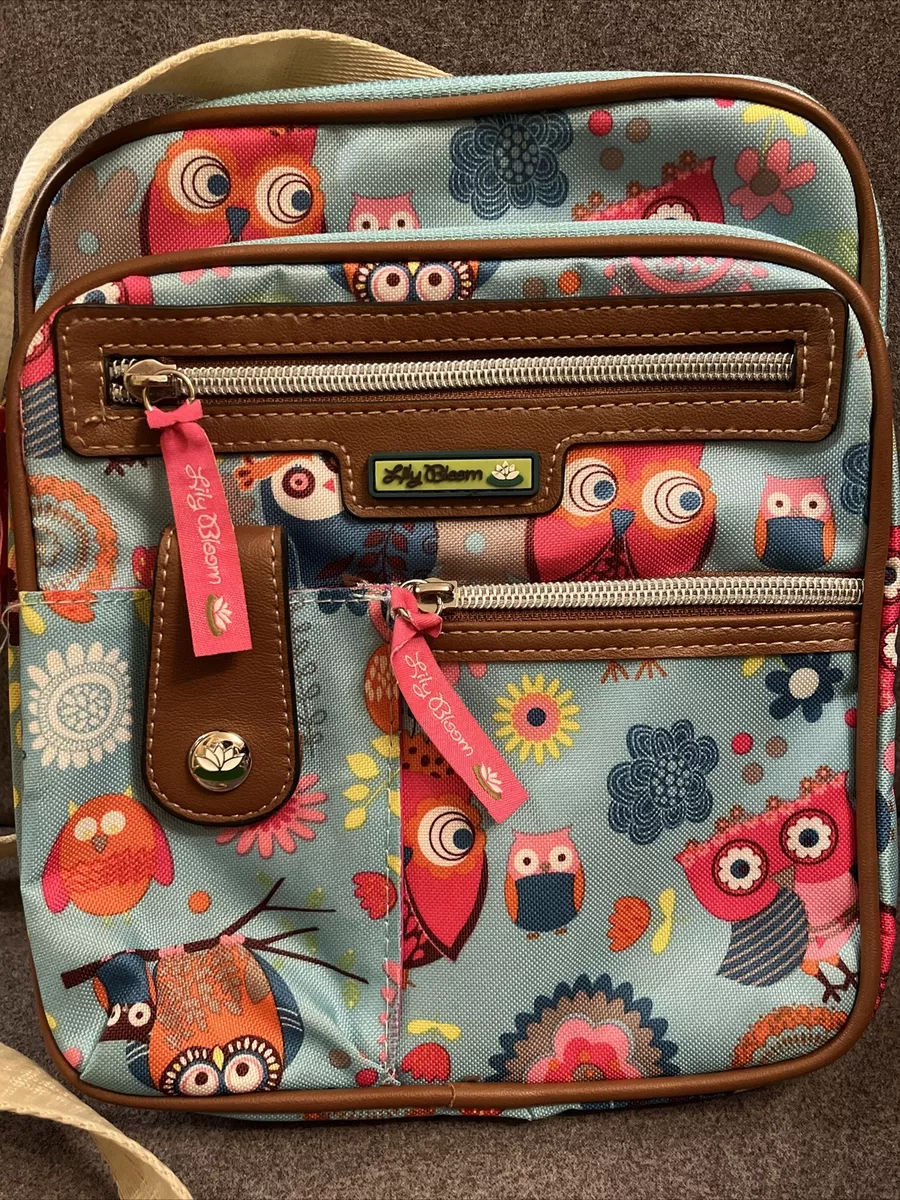 Lily Bloom Light Blue Owls Cross body Shoulder Bag Purse Handbag Excellent Cond