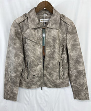 Montana Co Women's Size Small Full Zip Faux Leather Jacket Gray Oak Bridge Nwt
