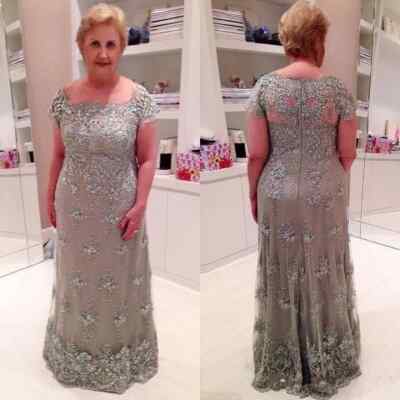 Mother Of The Bride Dresses Scoop Neck Lace Applique Pearls Beading Plus Size