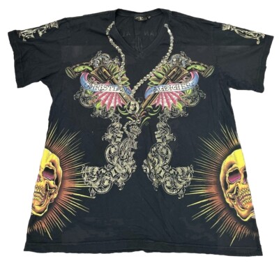 Vintage Ed Hardy Shirt Men's XXL Rose Tattoo Christian Audigier