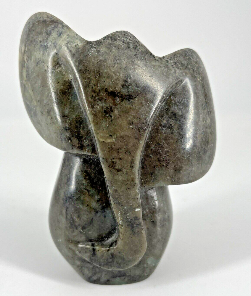 VTG Dark Green Stone Granite Elephant Figurine Signed Solomon Handmade Safari