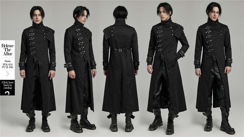 PUNK RAVE スチームパンク ロングコート　メンズ PUNK RAVE Men Black Steampunk Black Punk Rock Gothic Long Sleeve