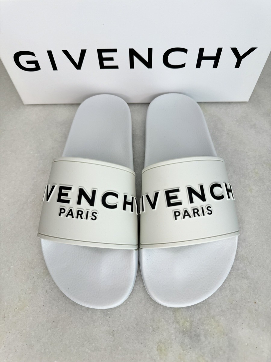 Givenchy Paris Logo Men's Men White Flat Rubber Pool Slides