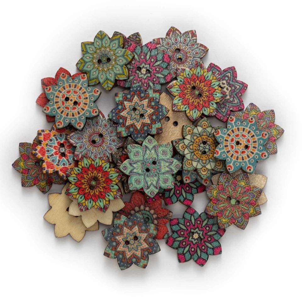 50pcs Retro Series Wood Buttons Sewing Scrapbooking Clothing Craft Making Decor - Image 2 of 2