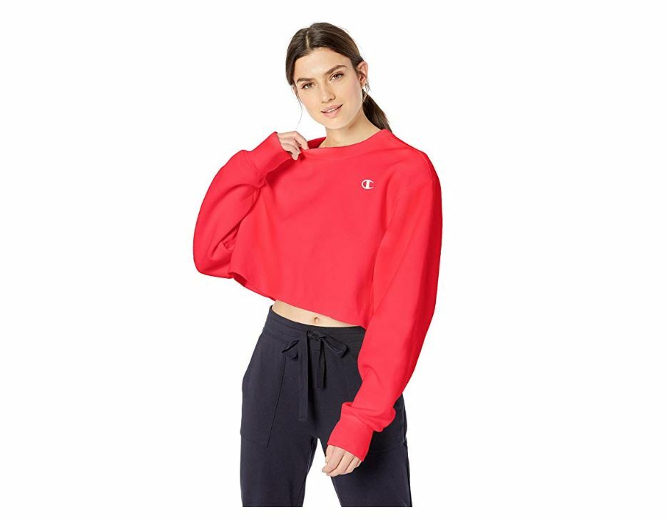 Champion LIFE Women's Reverse Weave Cropped Cut Off Crew, red Spark Extra  large