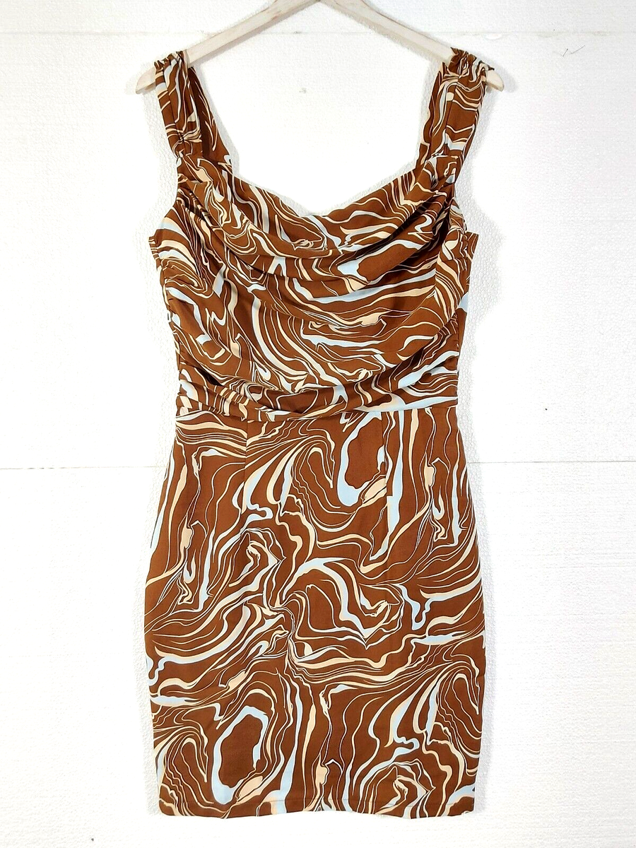 Pretty Darling draped cowl neck mini dress, brown swirl print UK 8/ EU 36/ US 4 | eBay Pretty Darling draped cowl neck mini dress, brown swirl print UK 8/ EU 36/ US 4 | eBay