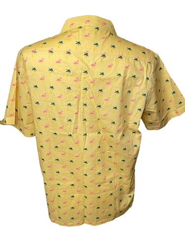 Public Art Flamingo Palm Men’s Yellow Short Sleeve Shirt Size XL - Picture 4 of 8