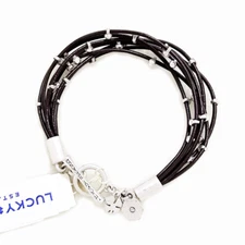 Lucky Brand Silver Tone Bead Multi Layer Leather Toggle Bracelet