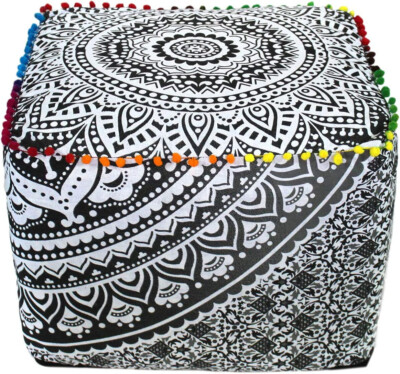 Grey Ombre Mandala Meditation Floor Pillow Ottoman Pouf Square Seating Bohemian
