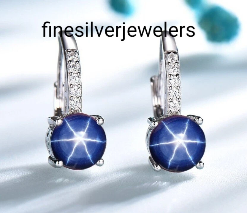 Rare Blue Lindy Star Sapphire Earrings in 925 Sterling Silver eBay