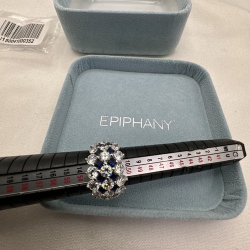 Epiphany Diamonique Silver 925 CZ BLue Stone Size 6.5 Platinum Clad Domed - Picture 11 of 12