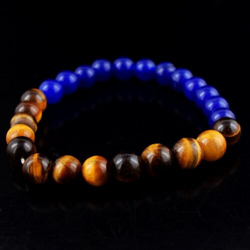 Tiger Eye & Blue Onyx 93.00 Cts Wonderful Stretchable Bracelet Beaded VK 58 E640 - 第 2/3 張圖片