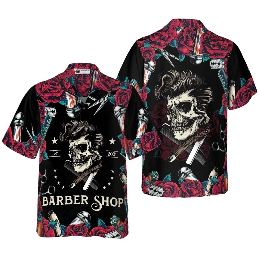 Rose & The Barber Skull Hawaiian Shirt
