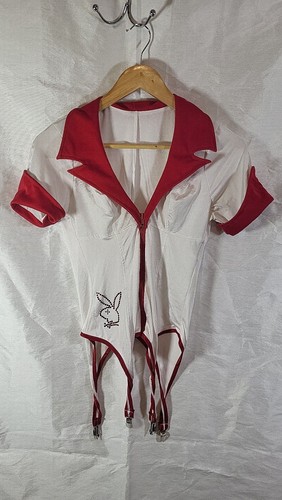 Vintage 2010 Playboy Sexy Nurse Costume Top with Garters Red White Small