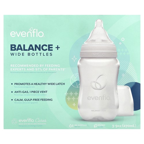 Balance+ Bottles, Wide, 0+ Months, Slow Flow, 3 Bottles, 9 oz (270 ml) Each
