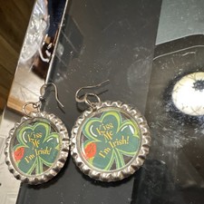 Green Silver Shamrock Dangle Earrings Metal Handcrafted Hook St. Patrick's Day