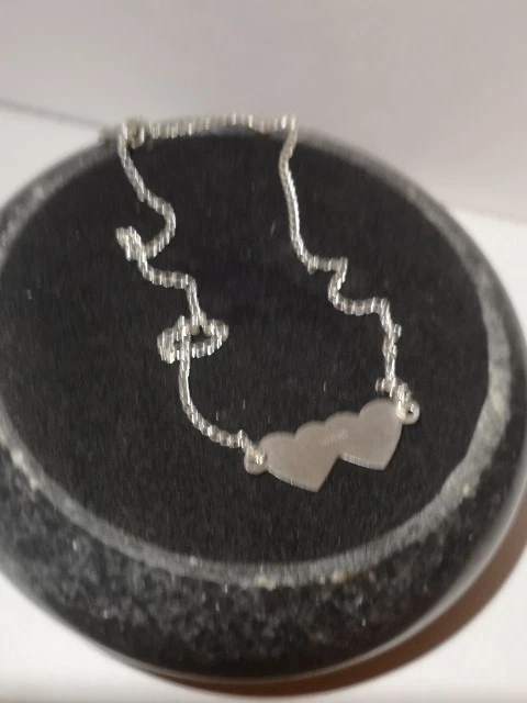 Vintage Double Heart Panel Bracelet / Anklet Sterling Silver 925