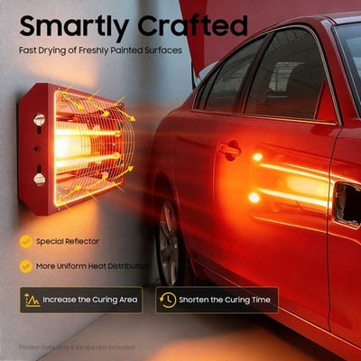 8 Set 2000W Sprayer Baking Booth Infrared Paint Curing Lamp Heater Heating Light