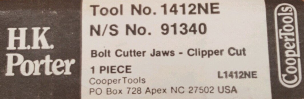 H. K. Porter Clipper Cut Replacement Jaw Set B1412C /1412NE  FACTORY NEW - USA