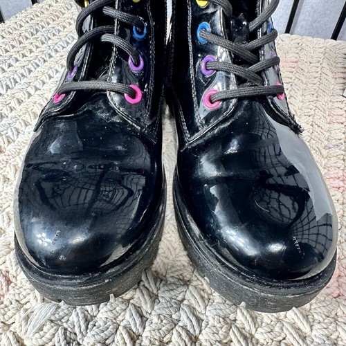 Jellypop Big Girls Size 3M Rainbow Heart Patent Combat Boots Chunky Platform - Picture 4 of 10
