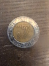 2003 Mo Mexico 2 Pesos Coin - Bi-Metallic - Designs from Aztec Calendar Stone