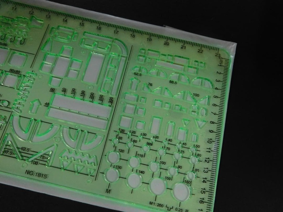 Template Ruler Green Drafting Tool Architect Stationery Drawing USED K ...