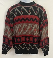 Vintage Geometric Abstract All Over Print Knit Sweater Men  s Large Multicolor