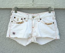 True Religion White Shorts Embroidered & Beading Detail Made in USA Size 27