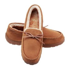 Men's Moccasin Slippers Memory Foam Warm Plush House Slippers, Indoor 9 Brown