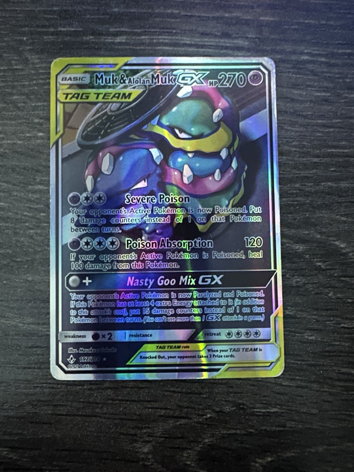 Muk & Alolan Muk GX Full Art Holo Card 197/214 Sm-Unbroken Bonds