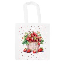 Strawberry Basket Tote Bag - Fruit Themed Reusable Shopping Bag Gift