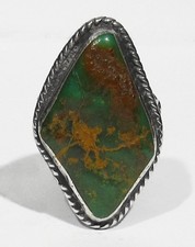 LARGE Old 1930s Navajo 925 Silver Green Kings Manassa Turquoise Mans Ring 10