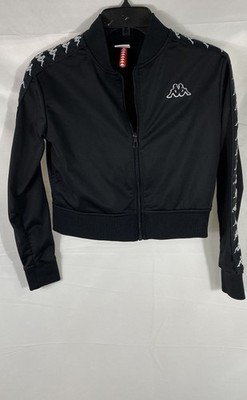 Kappa Women's Black Banda Full Zip Bomber Track Jacket White Logo Tape Size S