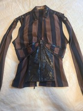 RQ-BL Womens Blouse M Black/Brown Striped Col...