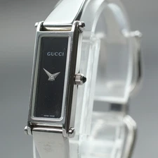 [Near MINT] Gucci 1500L Silver Dial Black 12mm Quartz Rectangle Woman's Watch