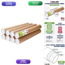 Paclord 3" x 24" Kraft Paper Mailing Tube, 8 Tubes, 16 Caps, Made in USA
